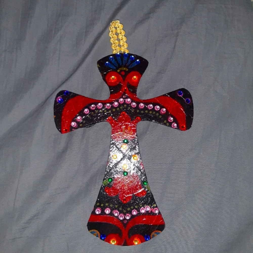 Hand decorated wooden cross